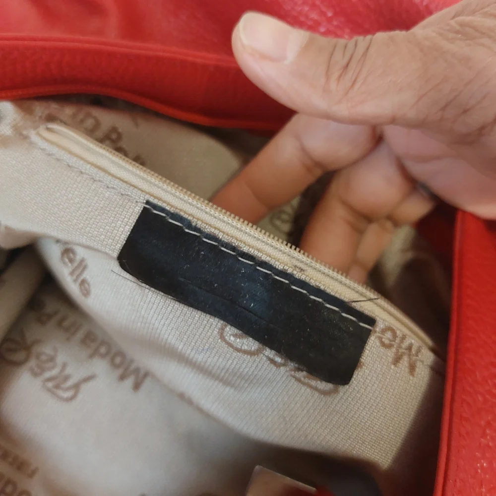 M&R Moda In Pelle Firenze Italy Red Peebled Genuine Leather Hobo Tote Bag - Picture 14 of 14